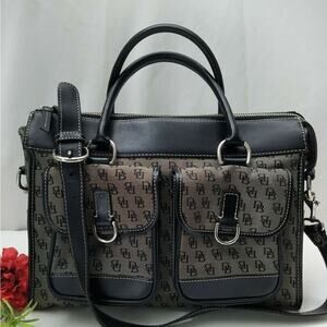 Vintage Dooney & Bourke Gray Canvas w/Black Leather trim